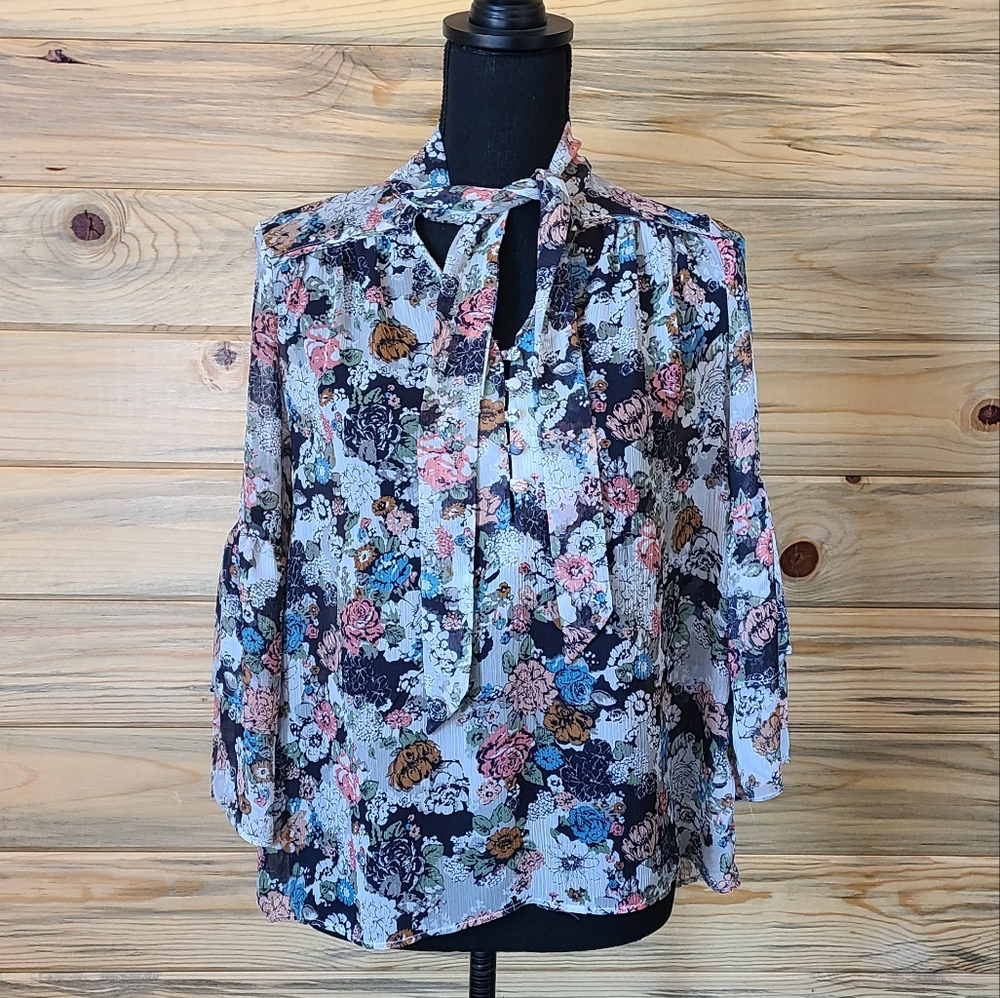 LC Lauren Conrad Ladies Sheer Floral Blouse Size Small